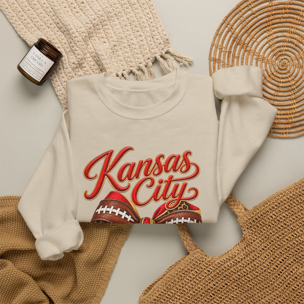 Women Kansas City Football Ribbon Crewneck Sweatshirt