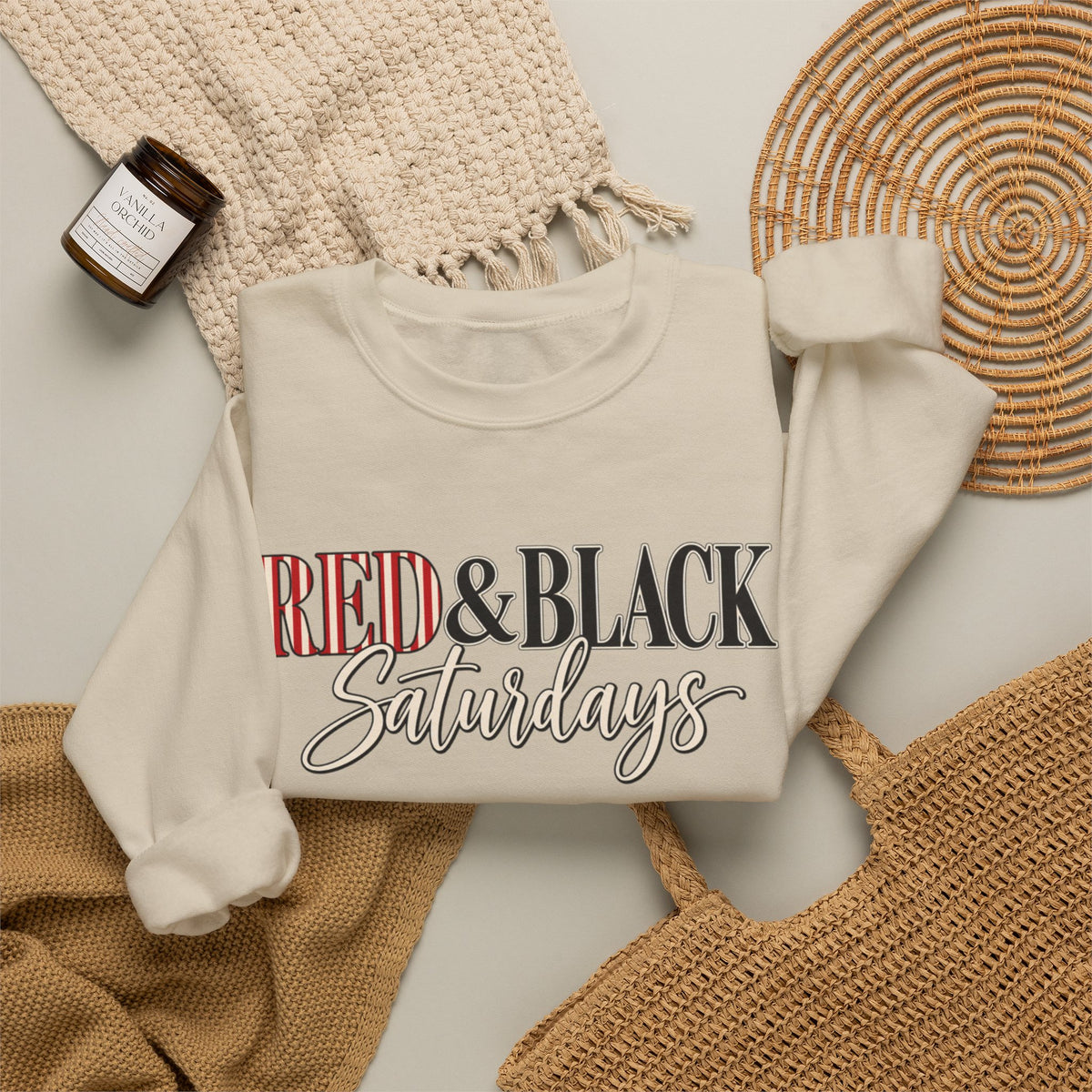Women Red & Black Saturdays Crewneck Sweatshirt