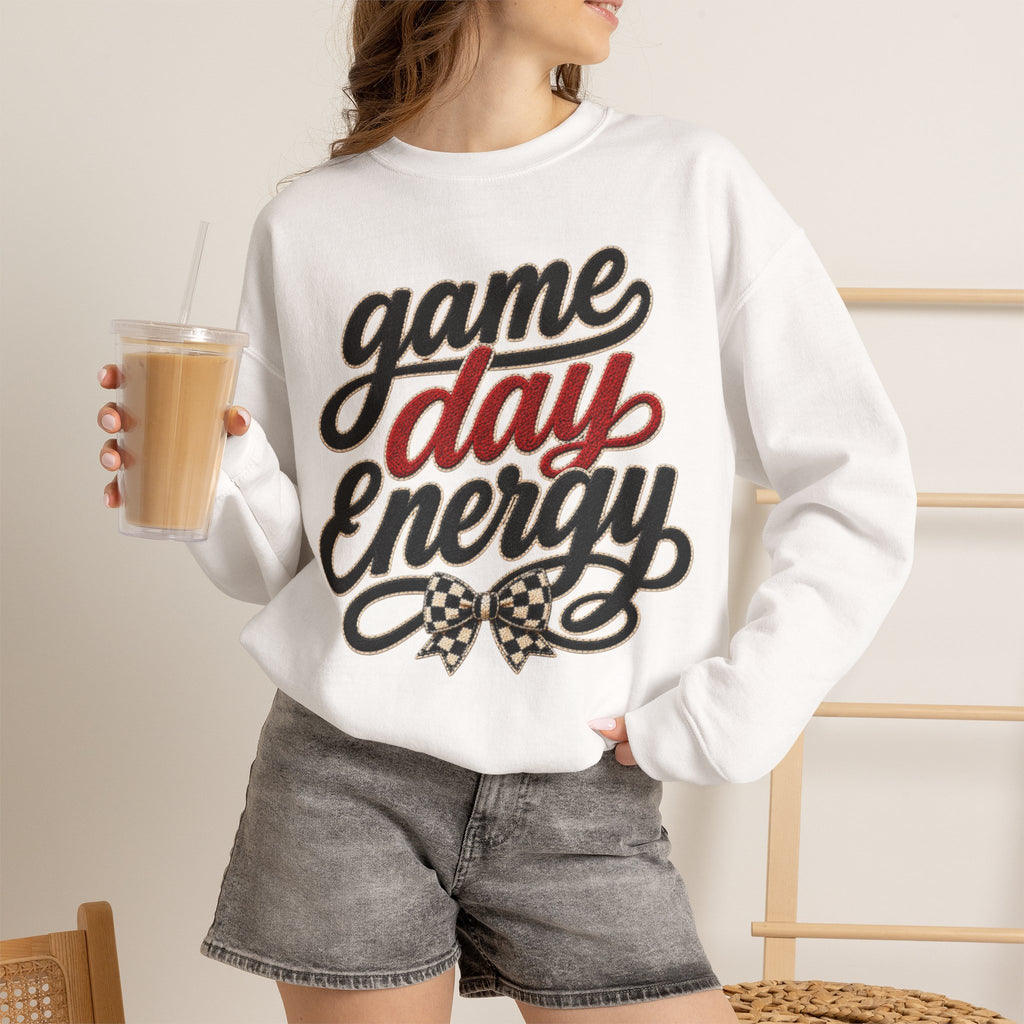 Women "Game Day Energy" Retro Script with Checkered Bow