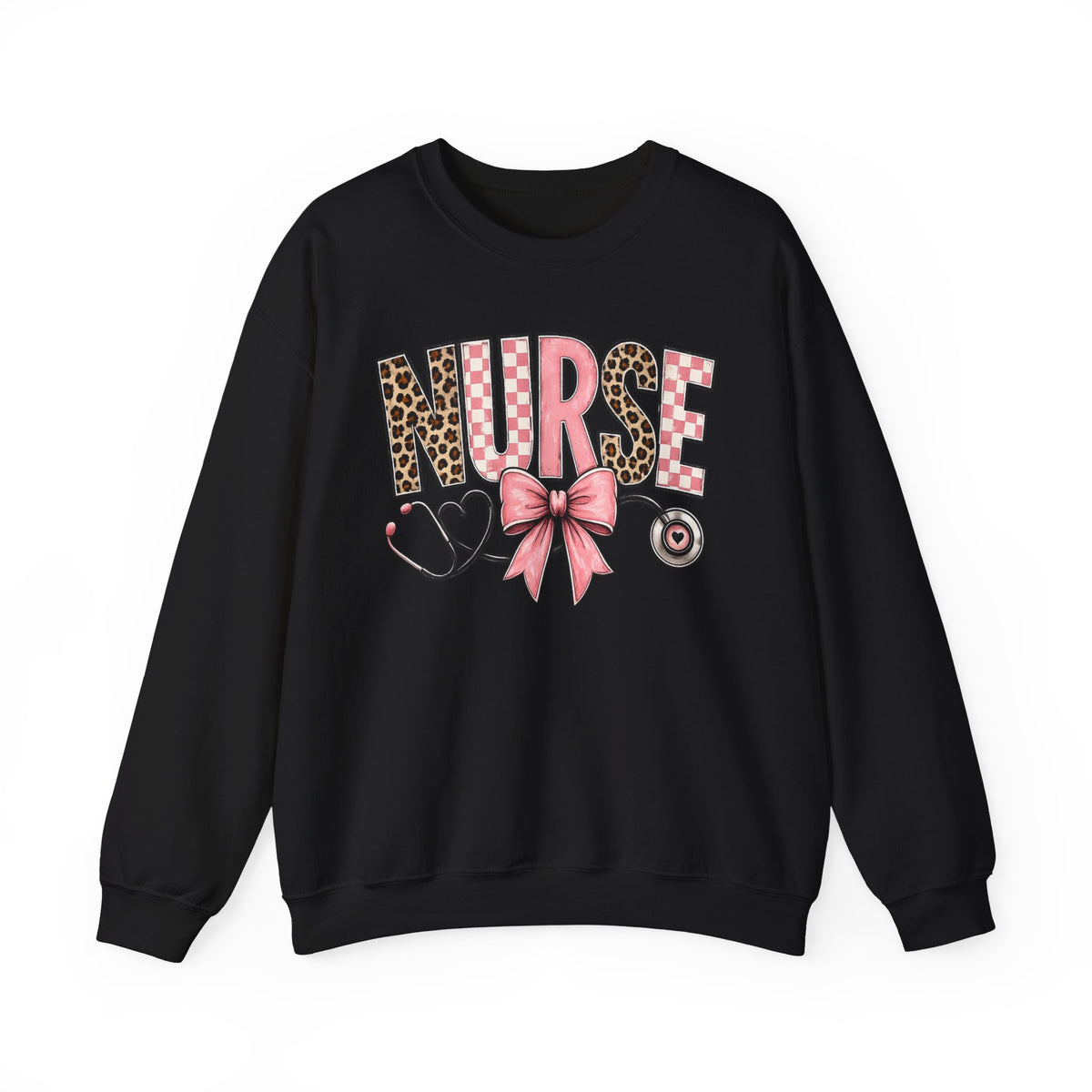 Nurse Leopard Print Ribbon Crewneck Sweatshirt