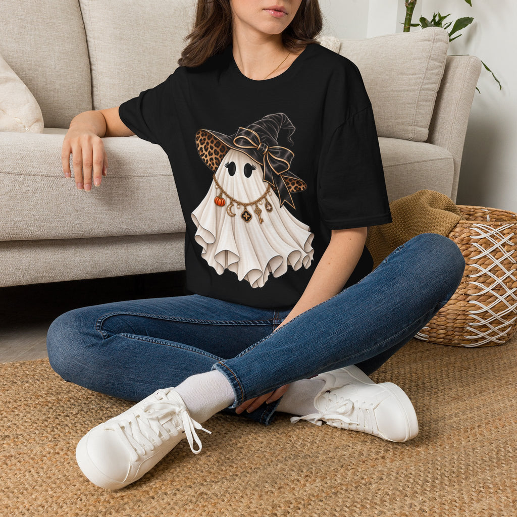 Women Halloween Ghost with Witch Hat T-Shirt