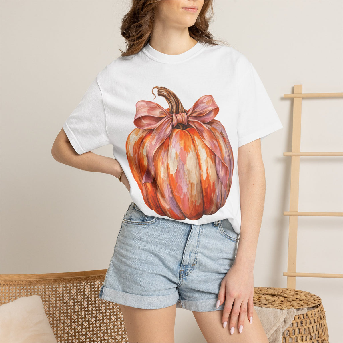 Women Comfort Colors Watercolor Pumpkin T-Shirt