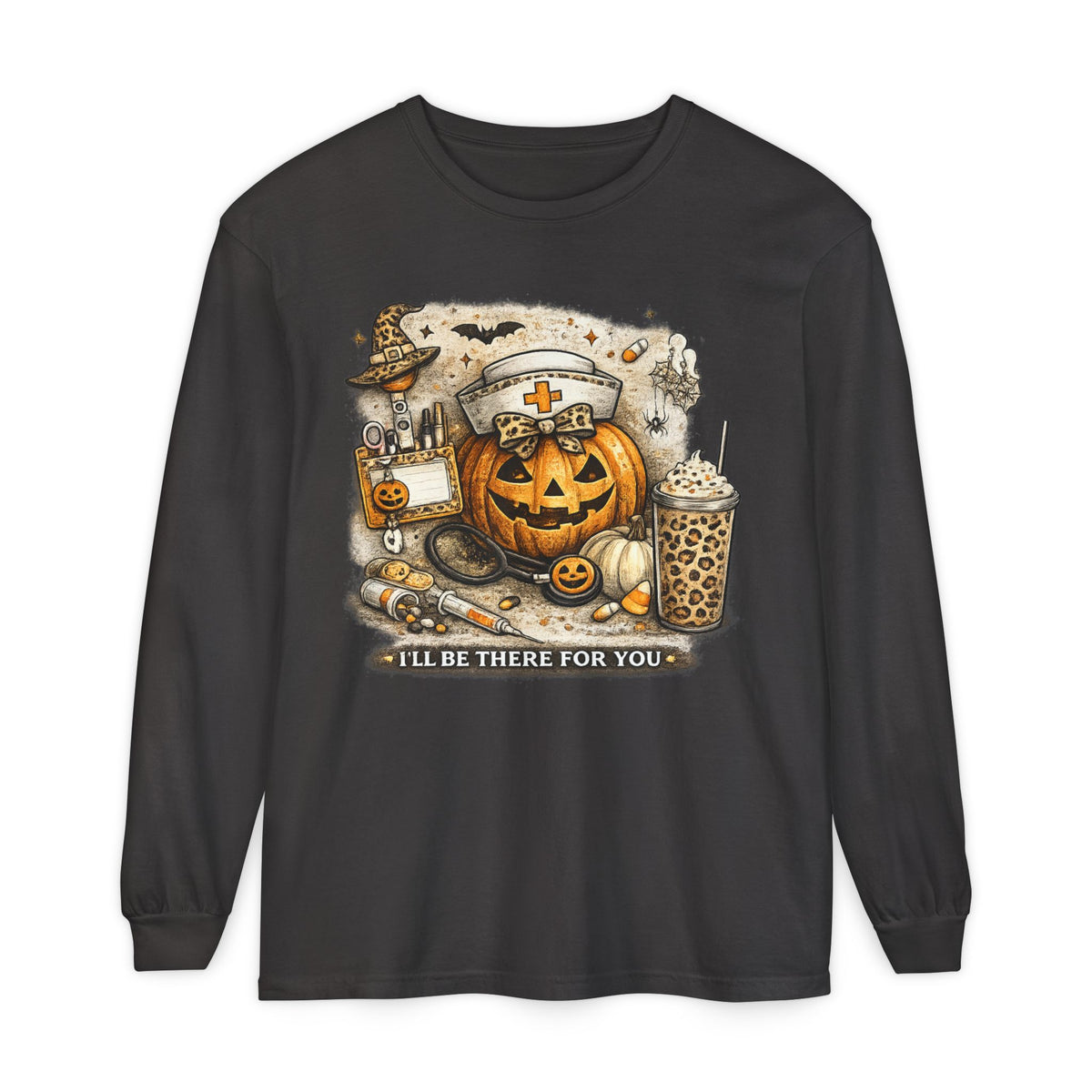 Halloween Nurse Pumpkin Long Sleeve Tee — "I'll Be There for You"