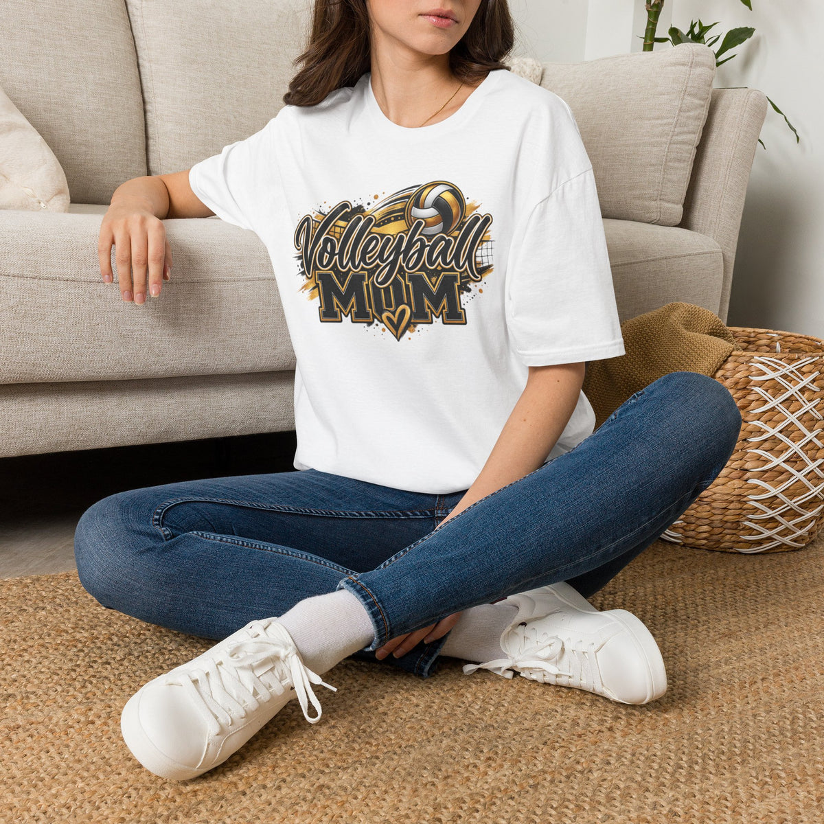Custom Volleyball Mom T-Shirt — Bold Gold & Black Volleyball Graphic