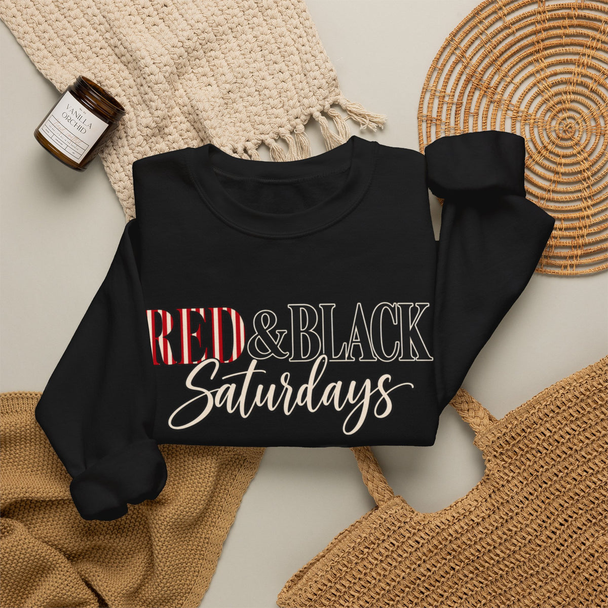 Women Red & Black Saturdays Crewneck Sweatshirt