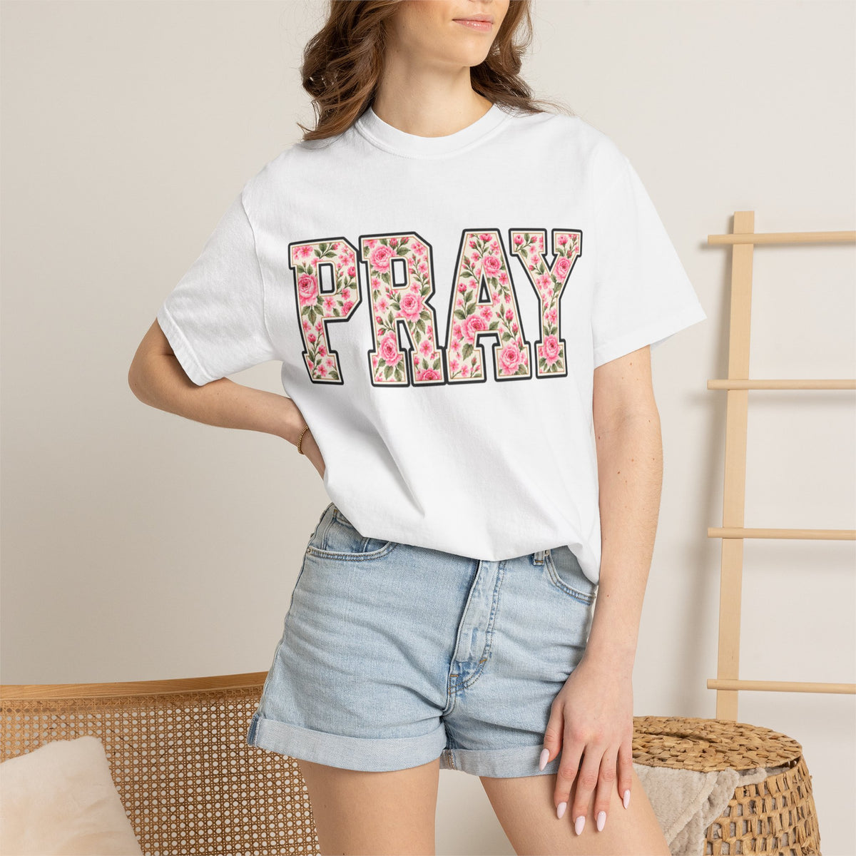 Women Comfort Colors PRAY Floral T-Shirt