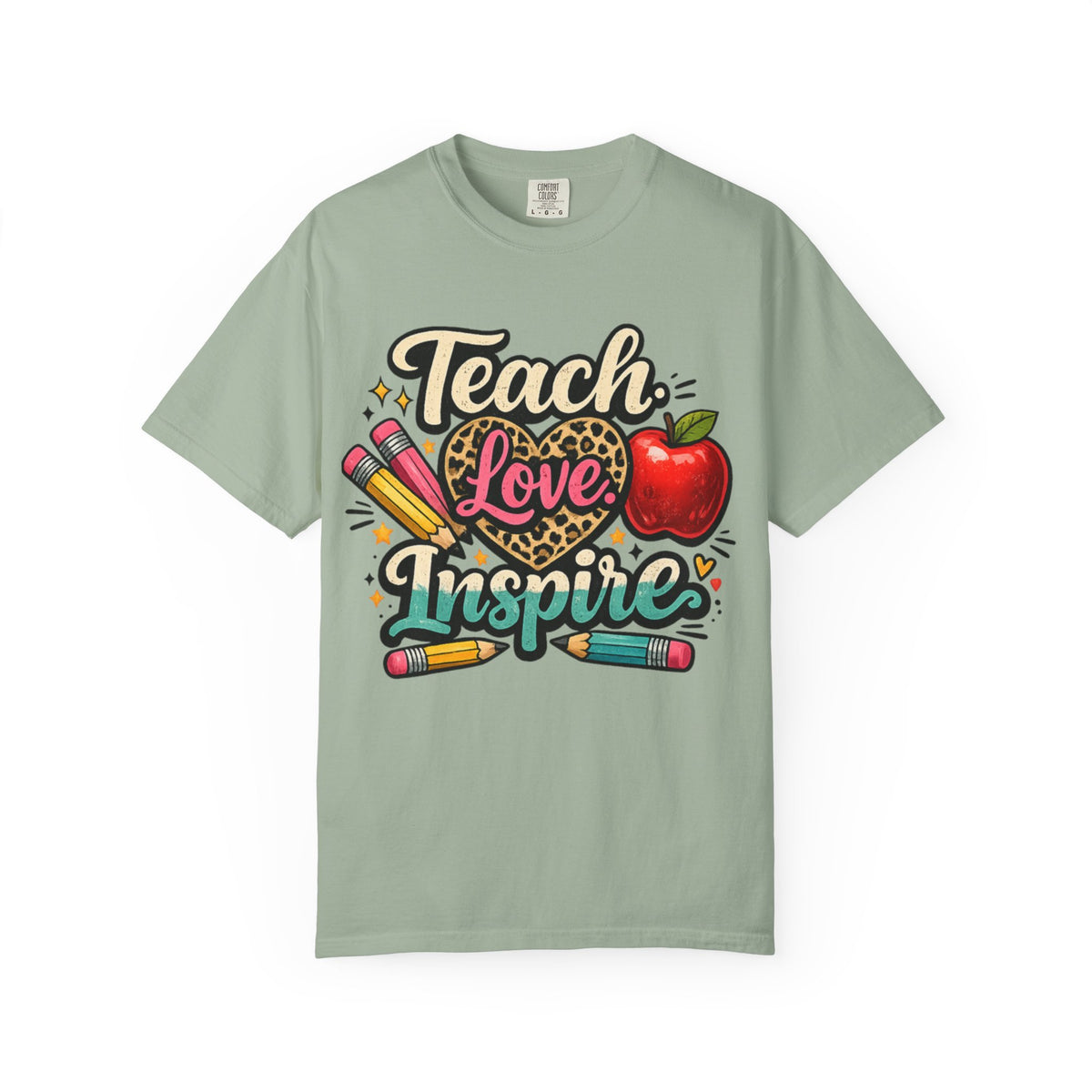 Teacher “Teach Love Inspire” T‑Shirt — Apple & Pencils Teacher Appreciation Tee