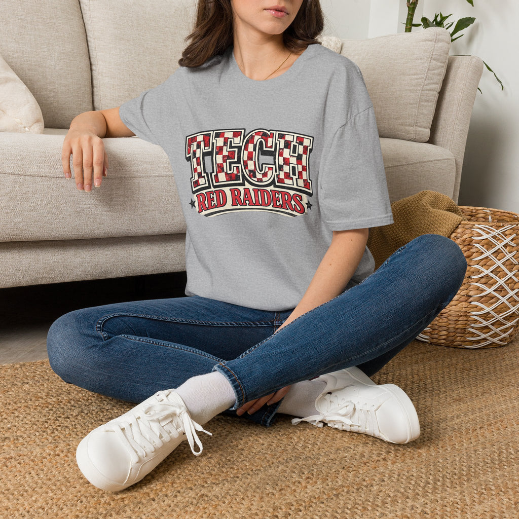 Women Tech Red Raiders Graphic T-Shirt — Checkerboard Team Logo Tee