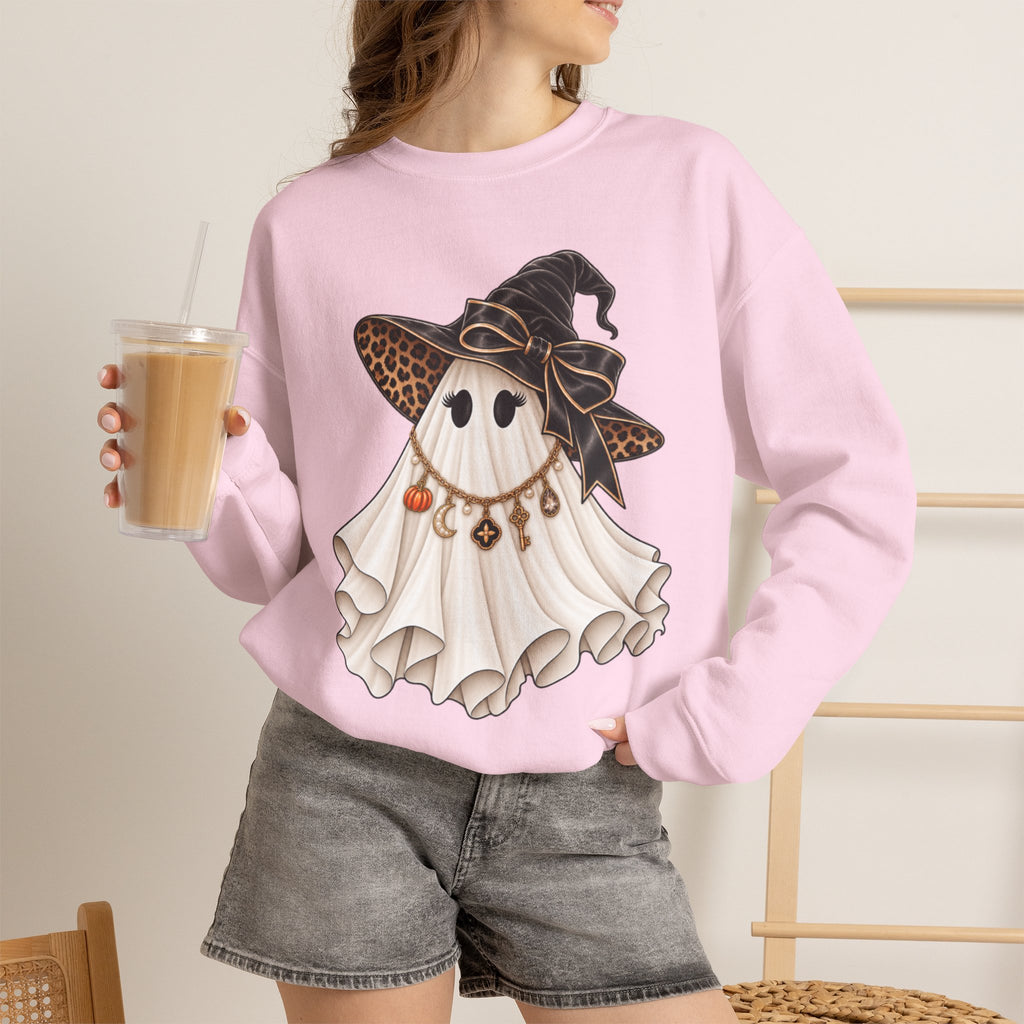 Women Halloween Ghost with Witch Hat Sweatshirt