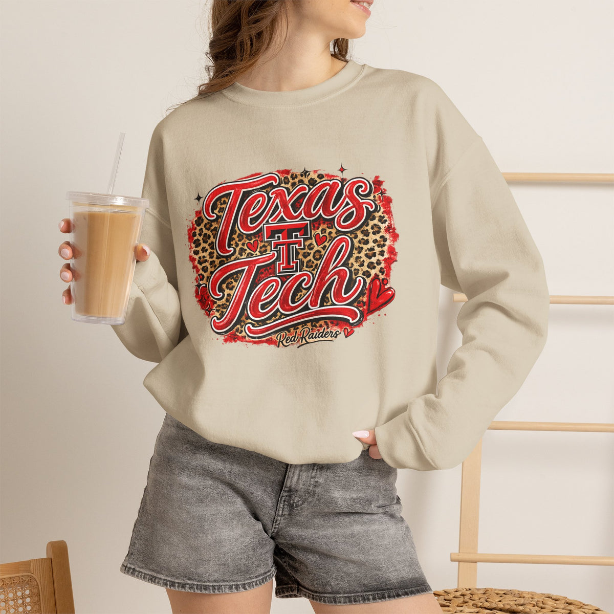Women Texas Tech Leopard Script Crewneck Sweatshirt