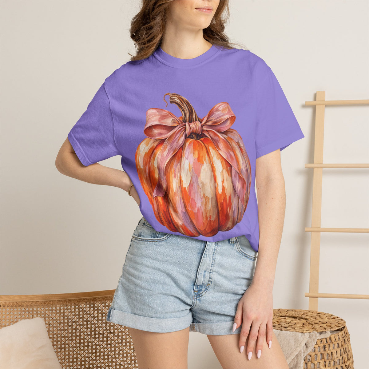 Women Comfort Colors Watercolor Pumpkin T-Shirt