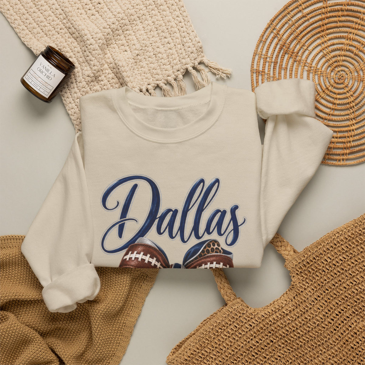 Women Dallas Football Bow Crewneck Sweatshirt
