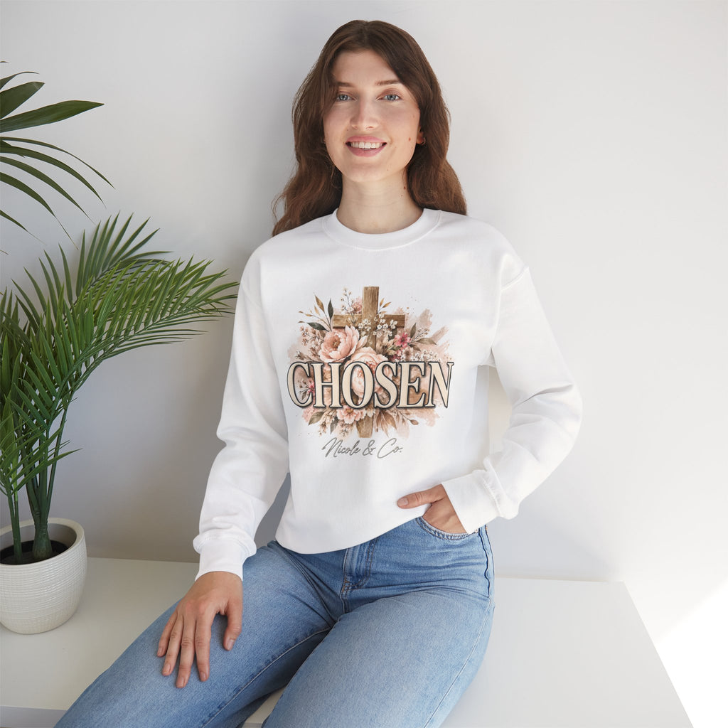 Women Chosen Floral Cross Crewneck Sweatshirt