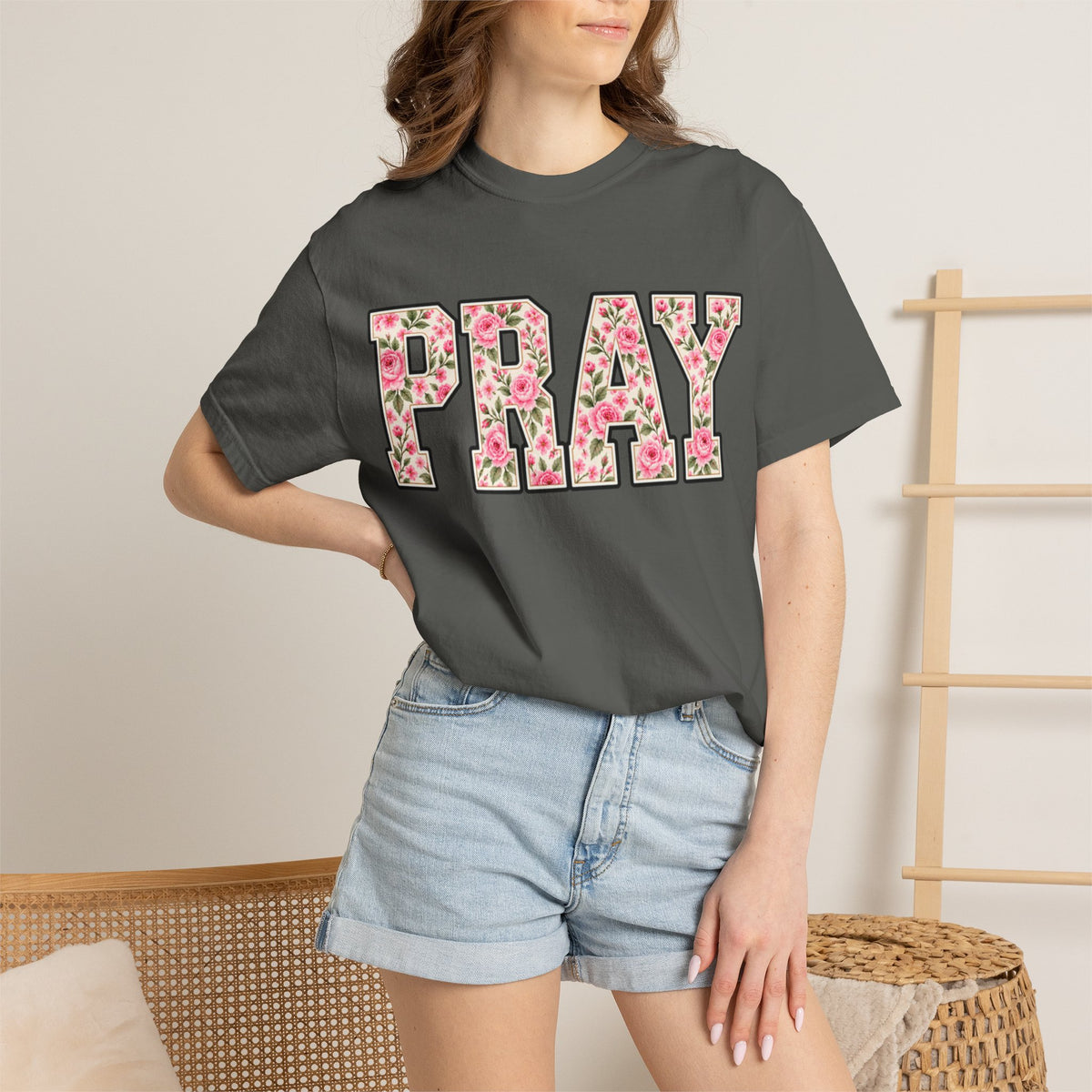 Women Comfort Colors PRAY Floral T-Shirt
