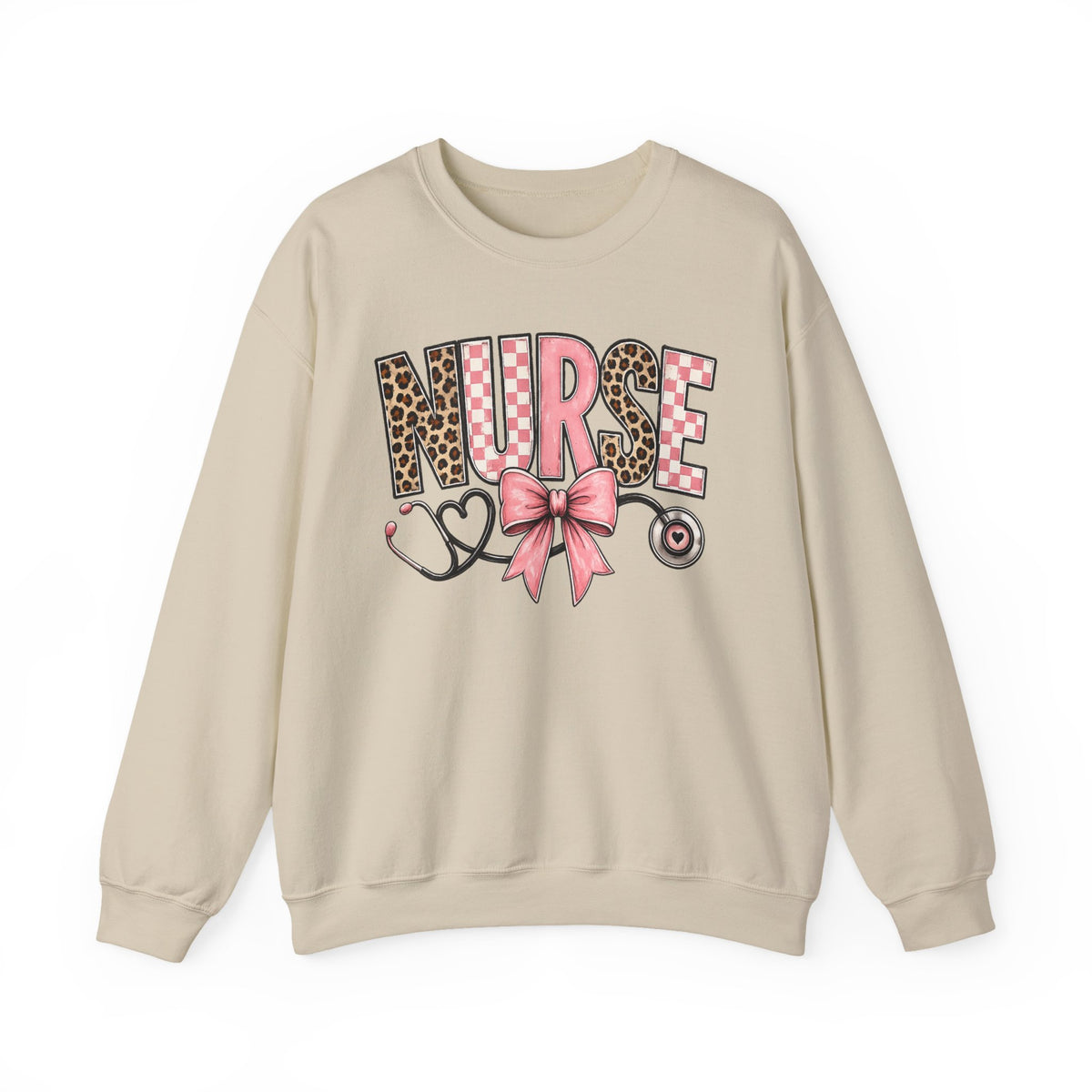 Nurse Leopard Print Ribbon Crewneck Sweatshirt