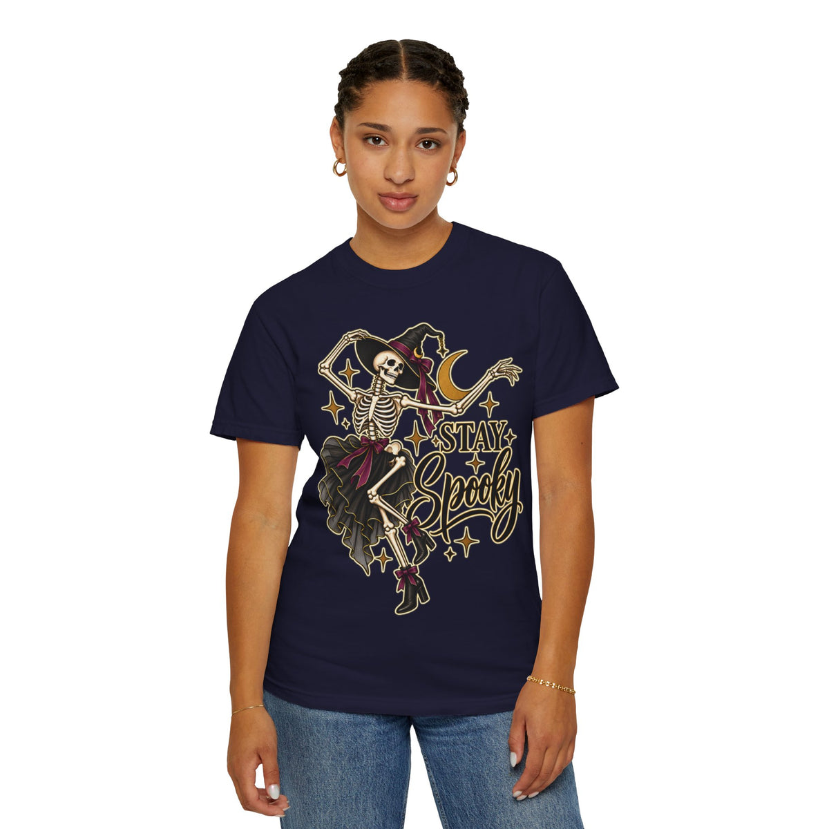Women Comfort Colors Stay Spooky Skeleton Witch T-Shirt