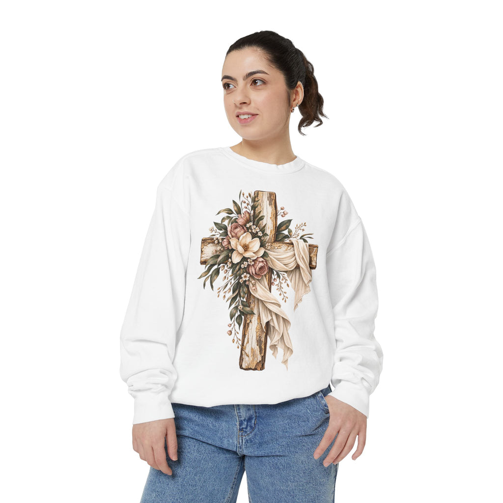 Floral Cross Christian Sweatshirt- Comfort Colors