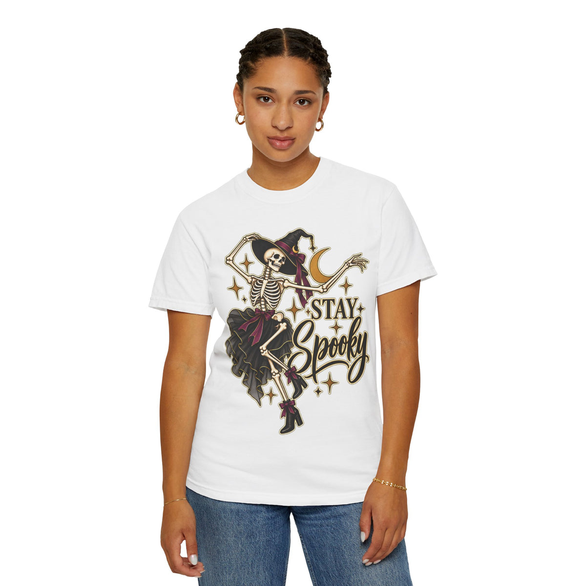 Women Comfort Colors Stay Spooky Skeleton Witch T-Shirt