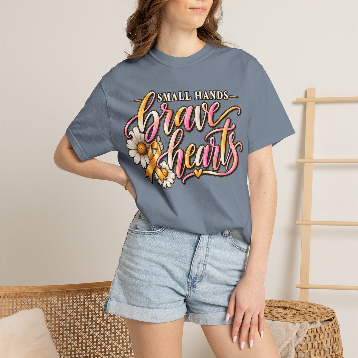 Women Comfort Colors Brave Hearts T-Shirt — "Small Hands, Brave Hearts" Floral Awareness Tee