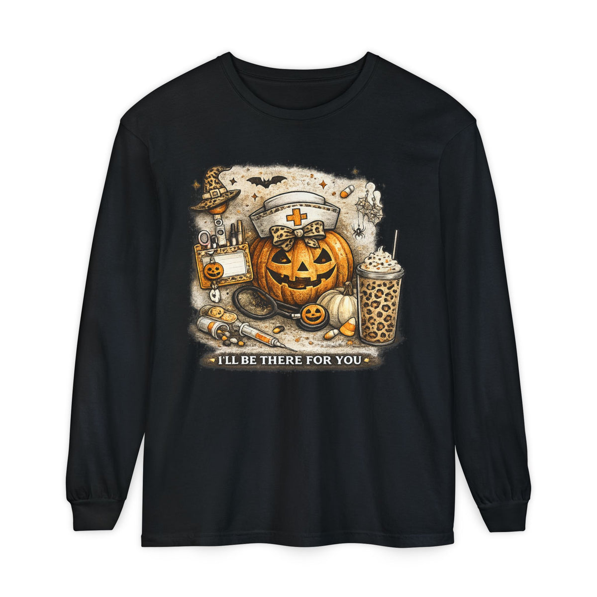 Halloween Nurse Pumpkin Long Sleeve Tee — "I'll Be There for You"