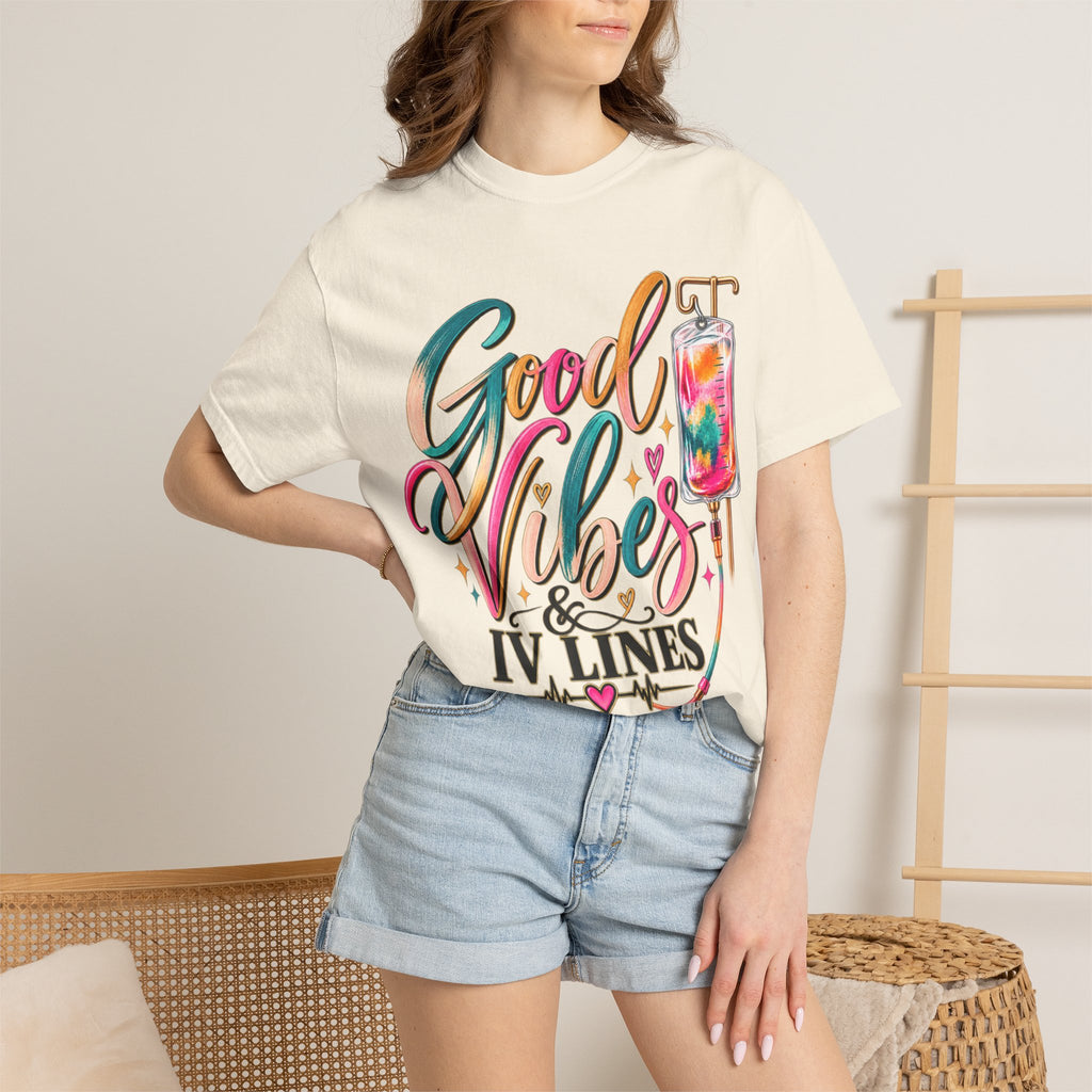 Women Comfort Colors Good Vibes & IV Lines T-Shirt