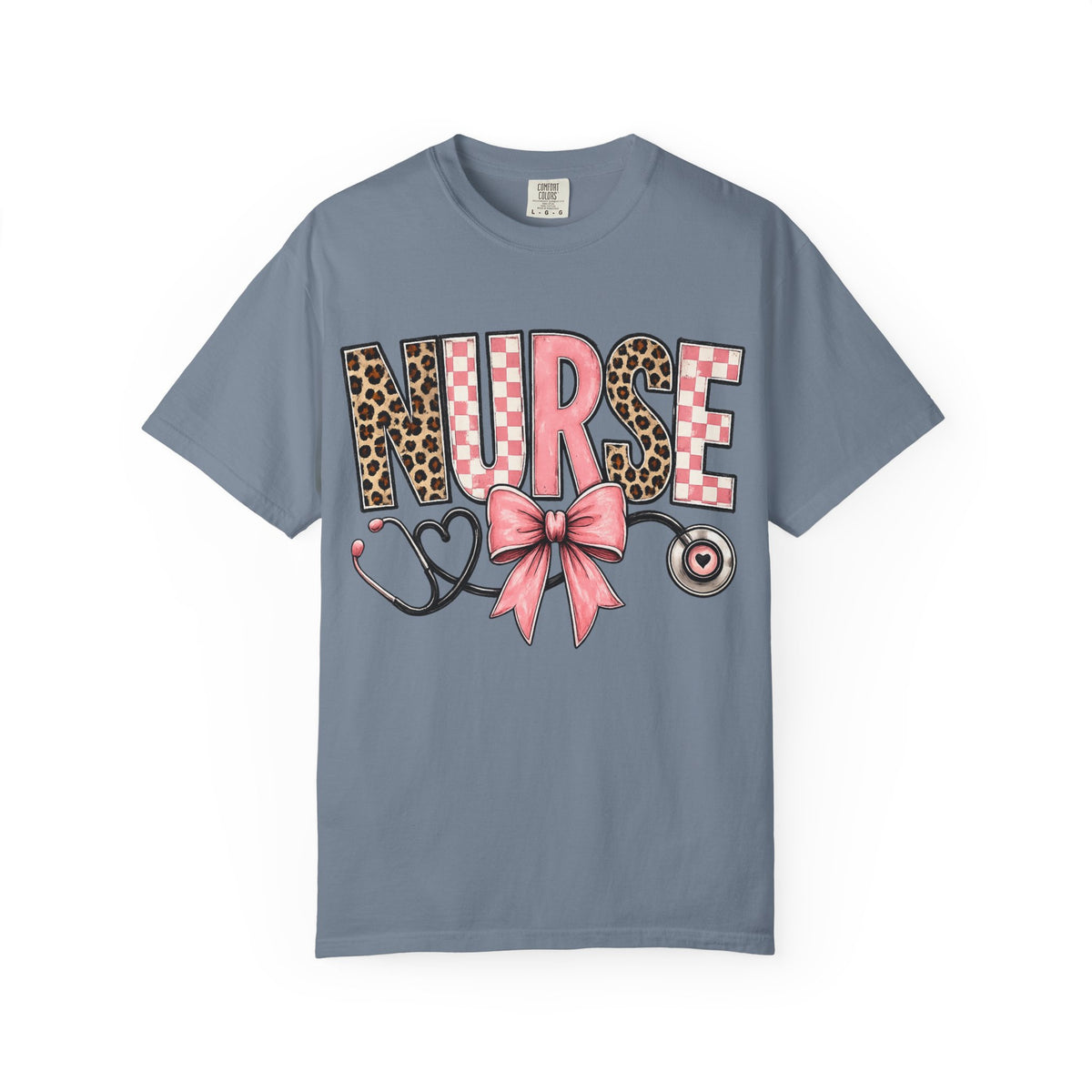Nurse Pink Leopard Bow T-Shirt — Stethoscope Heart Graphic for Nurses