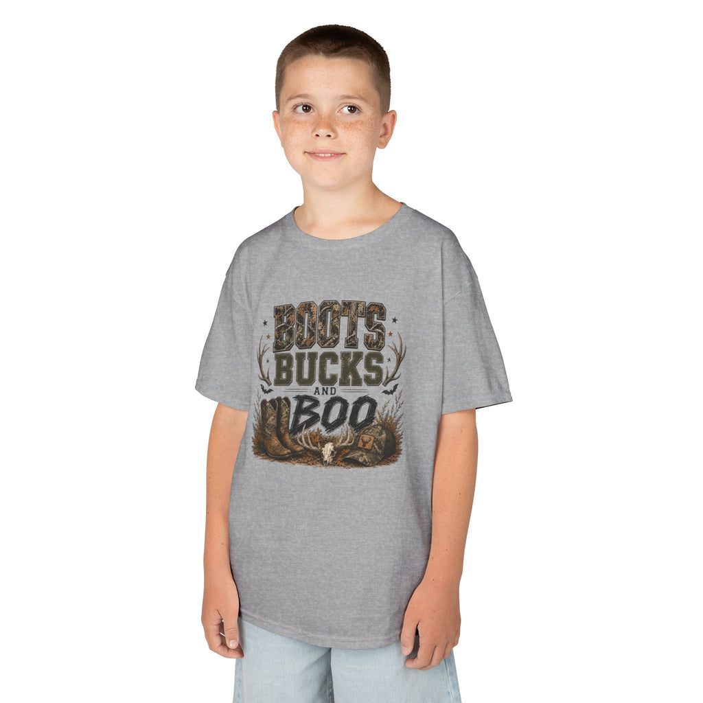 Youth 'Boots Bucks and Boo' Graphic Tee — Cute Hunting & Halloween Kid Shirt