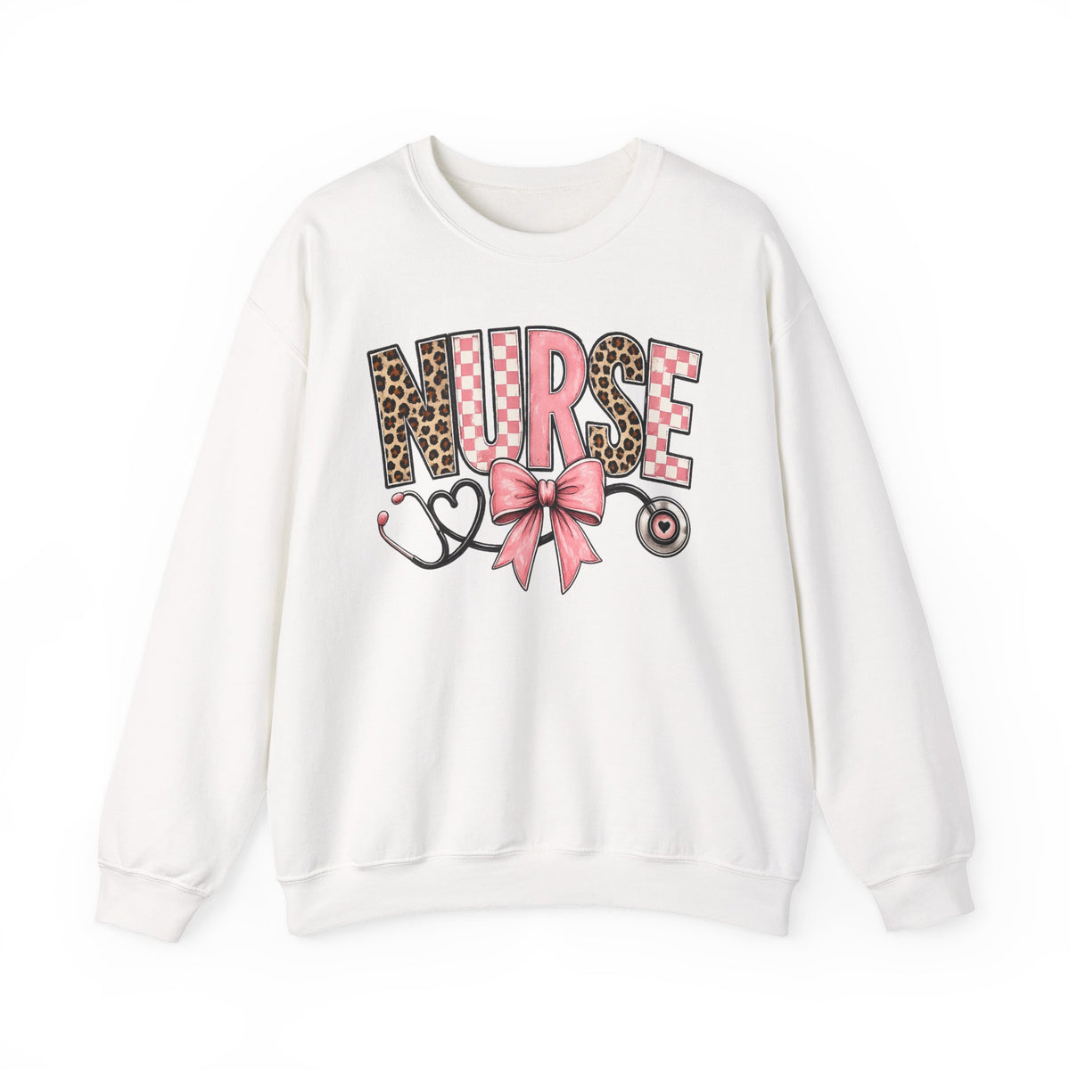 Nurse Leopard Print Ribbon Crewneck Sweatshirt