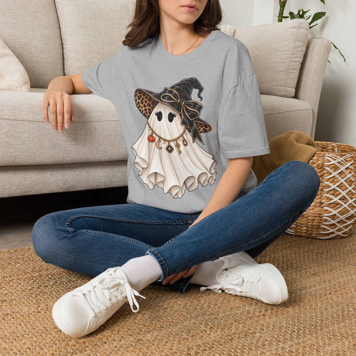 Women Halloween Ghost with Witch Hat T-Shirt