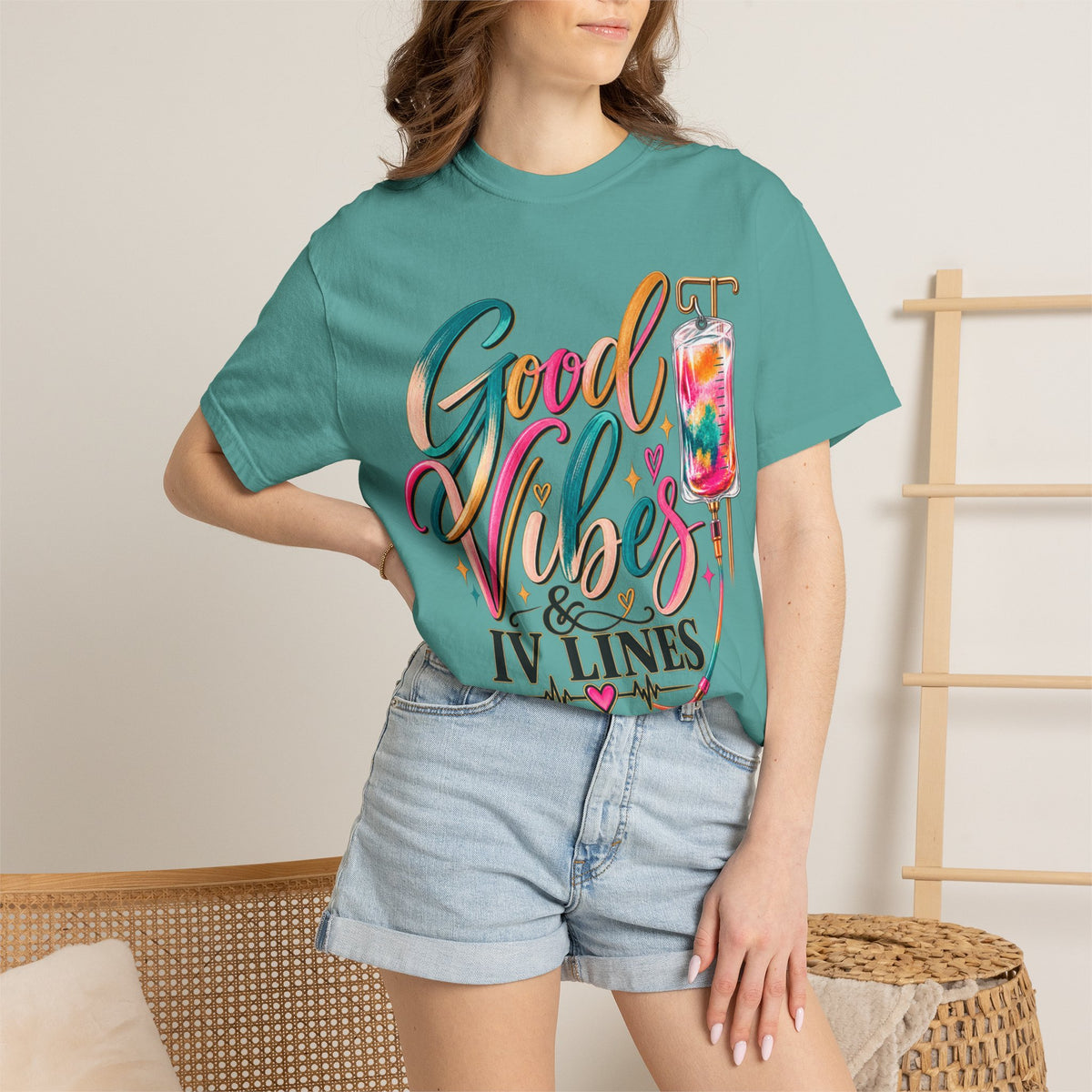 Women Comfort Colors Good Vibes & IV Lines T-Shirt