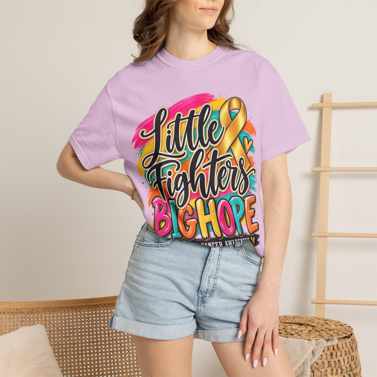 Women Comfort Colors Childhood Cancer Awareness T-Shirt — "Little Fighters Big Hope"