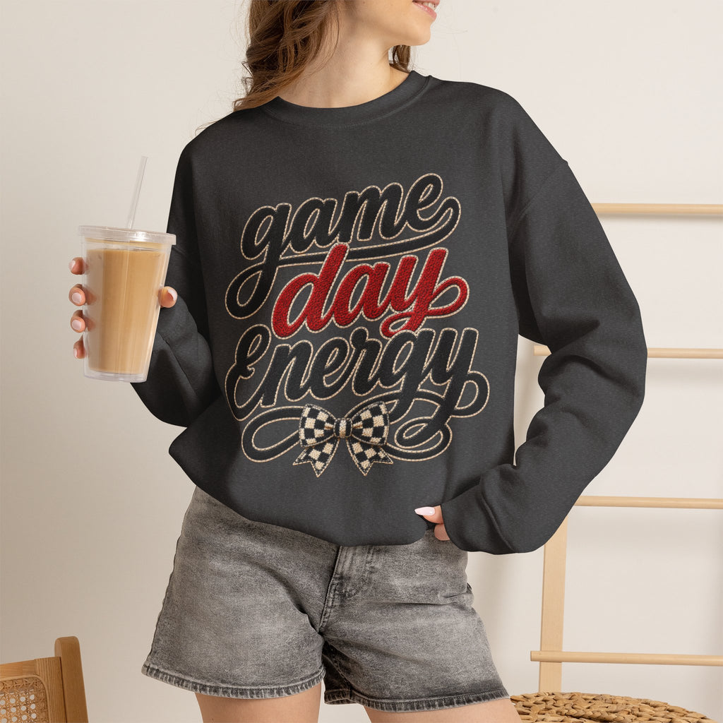 Women "Game Day Energy" Retro Script with Checkered Bow