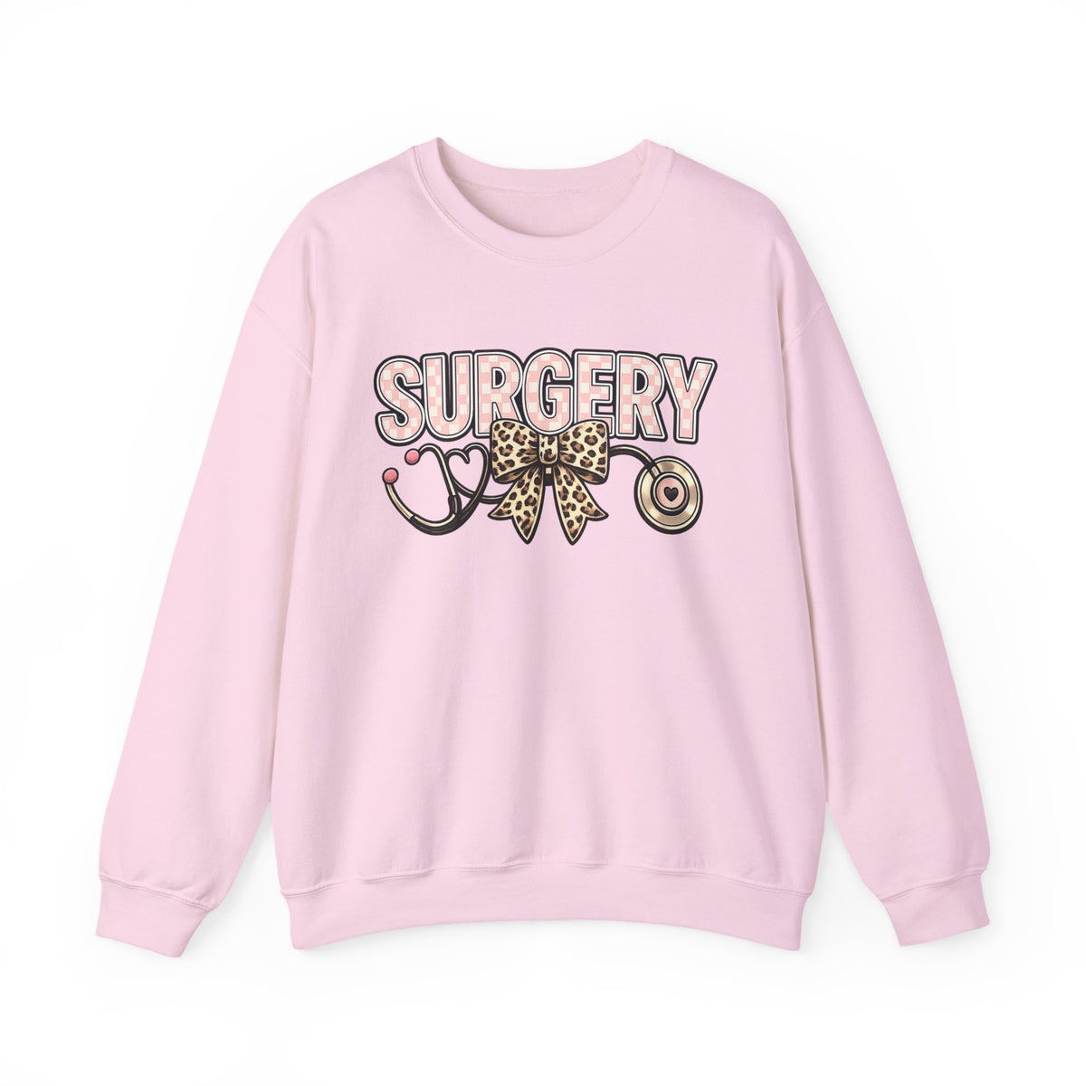 Surgery Leopard Bow Crewneck Sweatshirt — Cute Nurse Surgeon Medical Crew