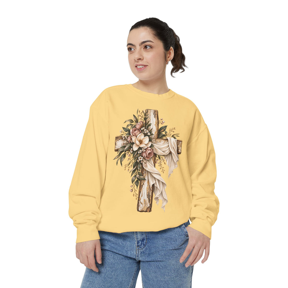 Floral Cross Christian Sweatshirt- Comfort Colors