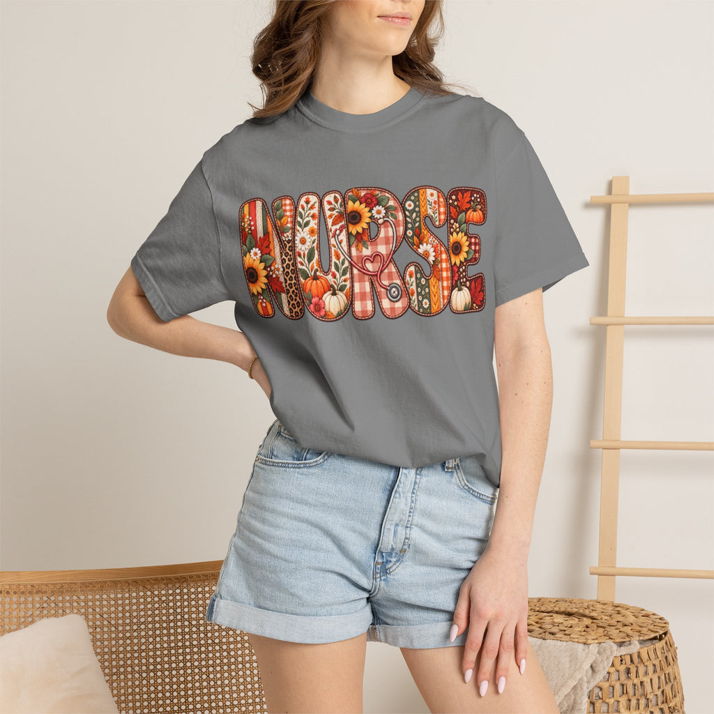 Women Comfort Colors Nurse Floral Graphic T-Shirt