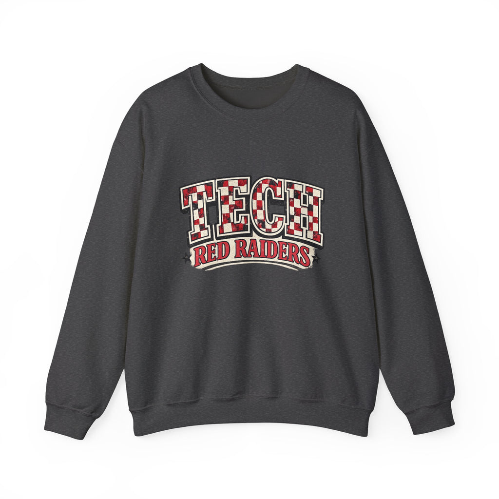 Women Tech Red Raiders Retro Plaid Crewneck