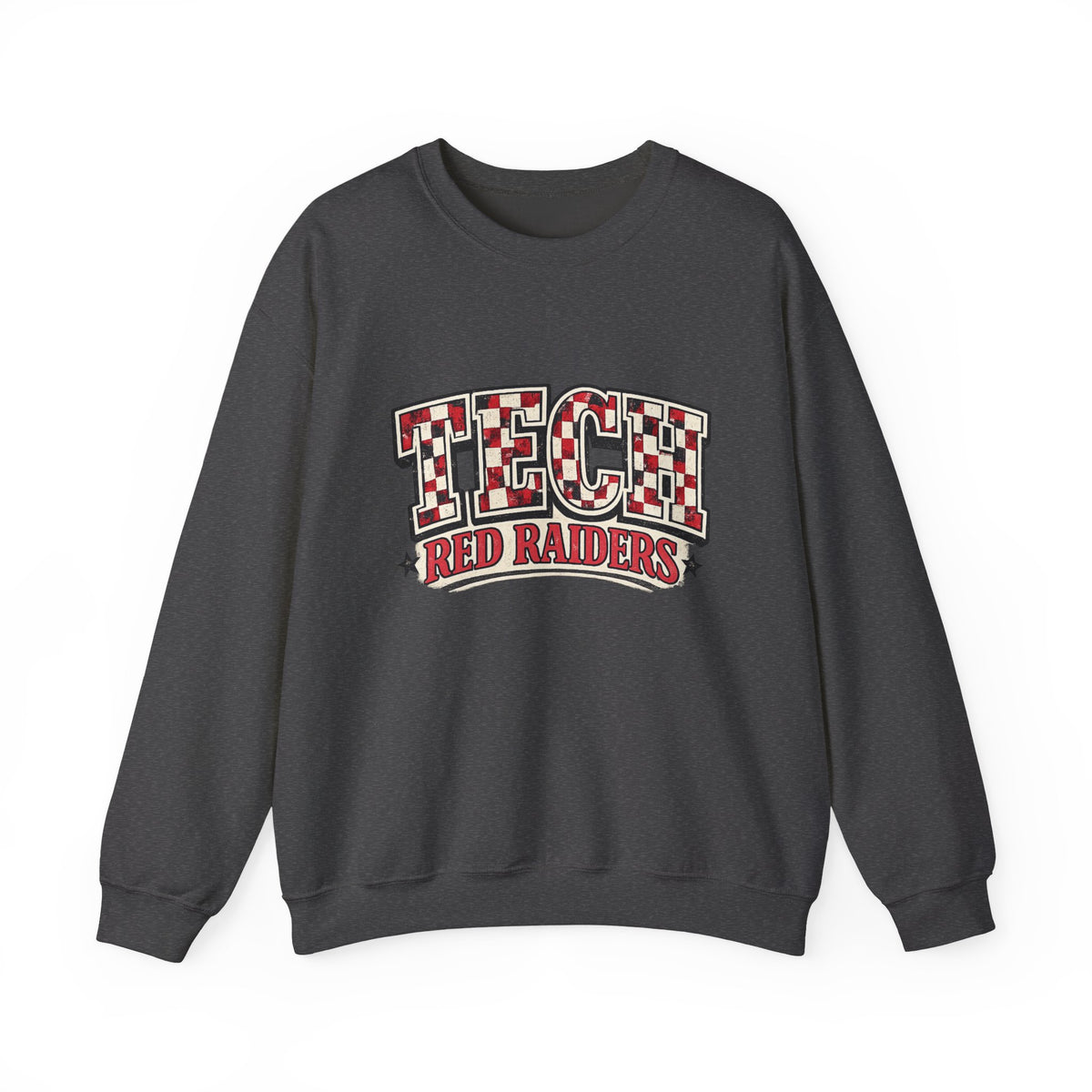 Women Tech Red Raiders Retro Plaid Crewneck
