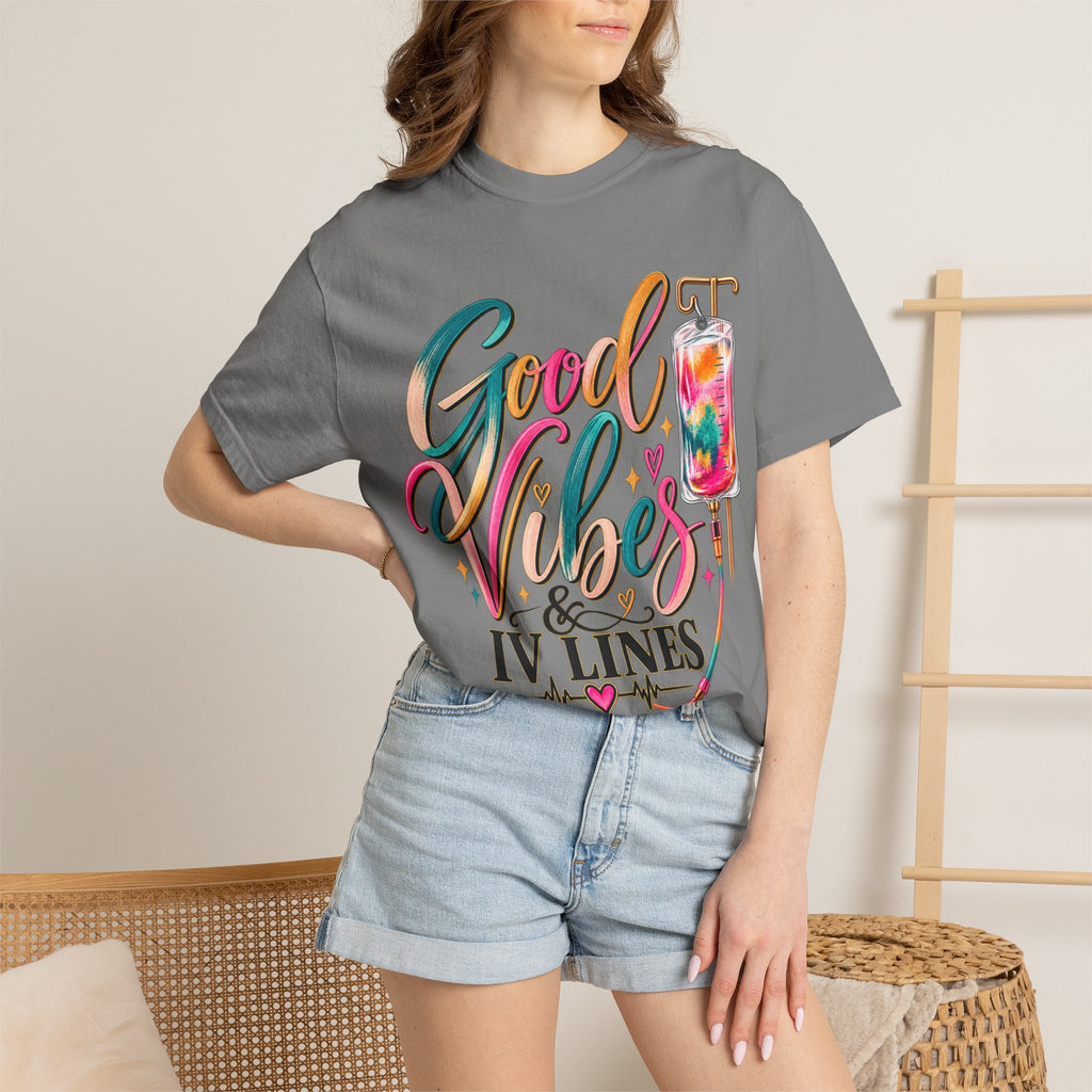 Women Comfort Colors Good Vibes & IV Lines T-Shirt