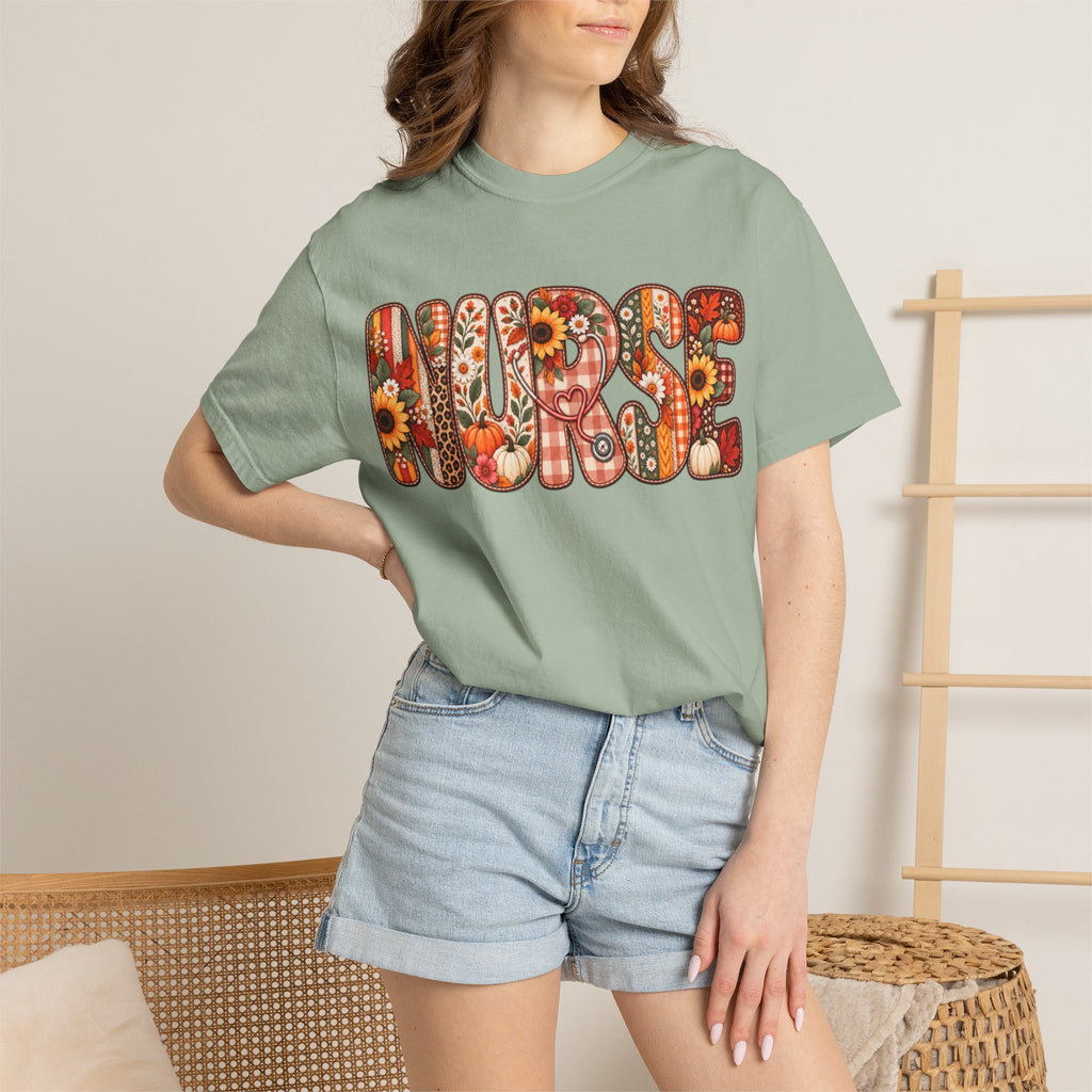 Women Comfort Colors Nurse Floral Graphic T-Shirt
