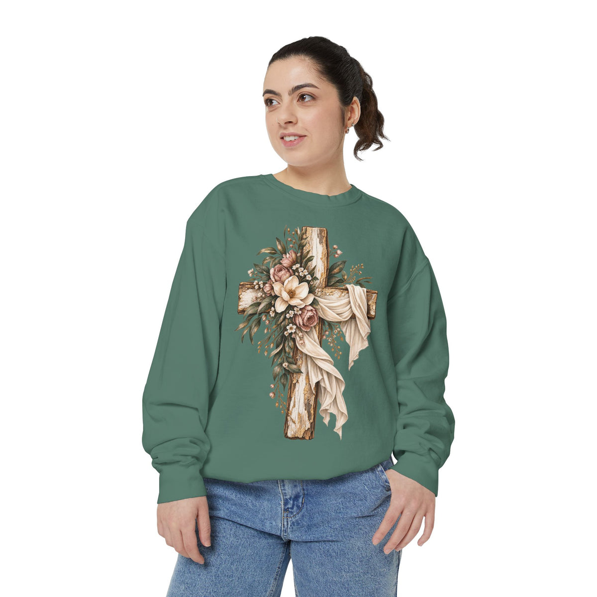 Floral Cross Christian Sweatshirt- Comfort Colors