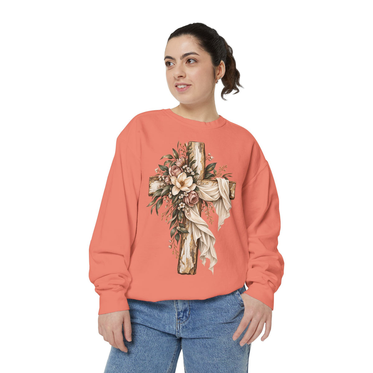 Floral Cross Christian Sweatshirt- Comfort Colors