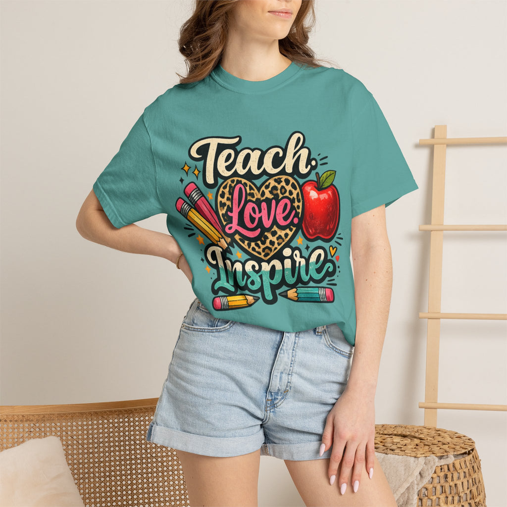 Teacher “Teach Love Inspire” T‑Shirt — Apple & Pencils Teacher Appreciation Tee