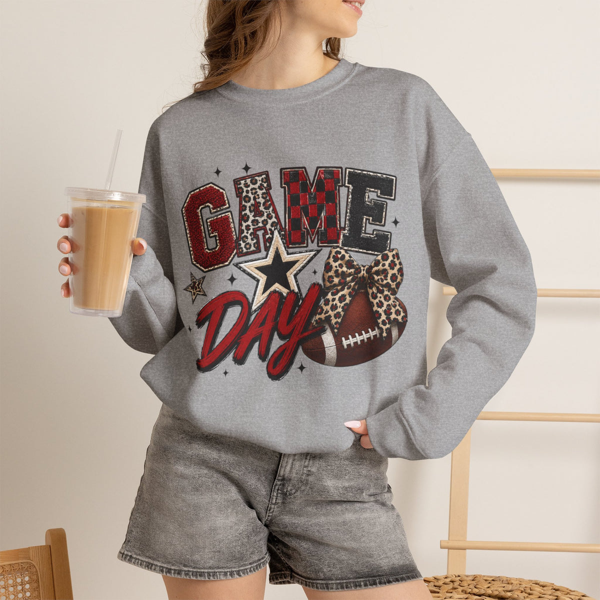 Women Black and Red Gameday Crewneck Sweatshirt