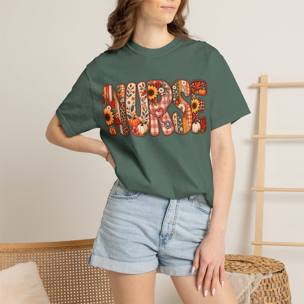 Women Comfort Colors Nurse Floral Graphic T-Shirt