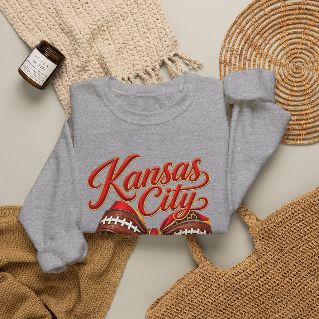 Women Kansas City Football Ribbon Crewneck Sweatshirt