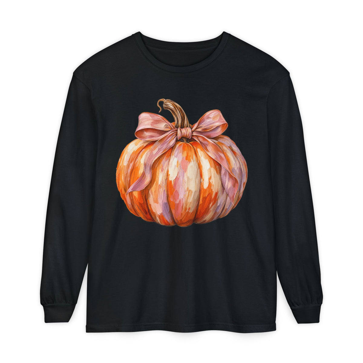 Women Comfort Colors Watercolor Pumpkin Long Sleeve