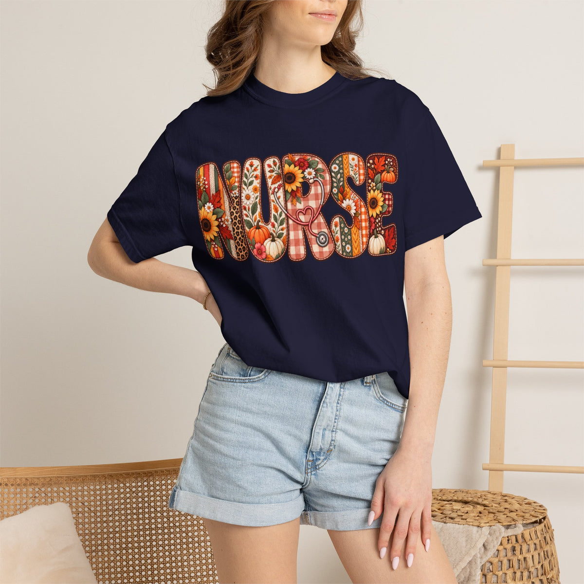 Women Comfort Colors Nurse Floral Graphic T-Shirt