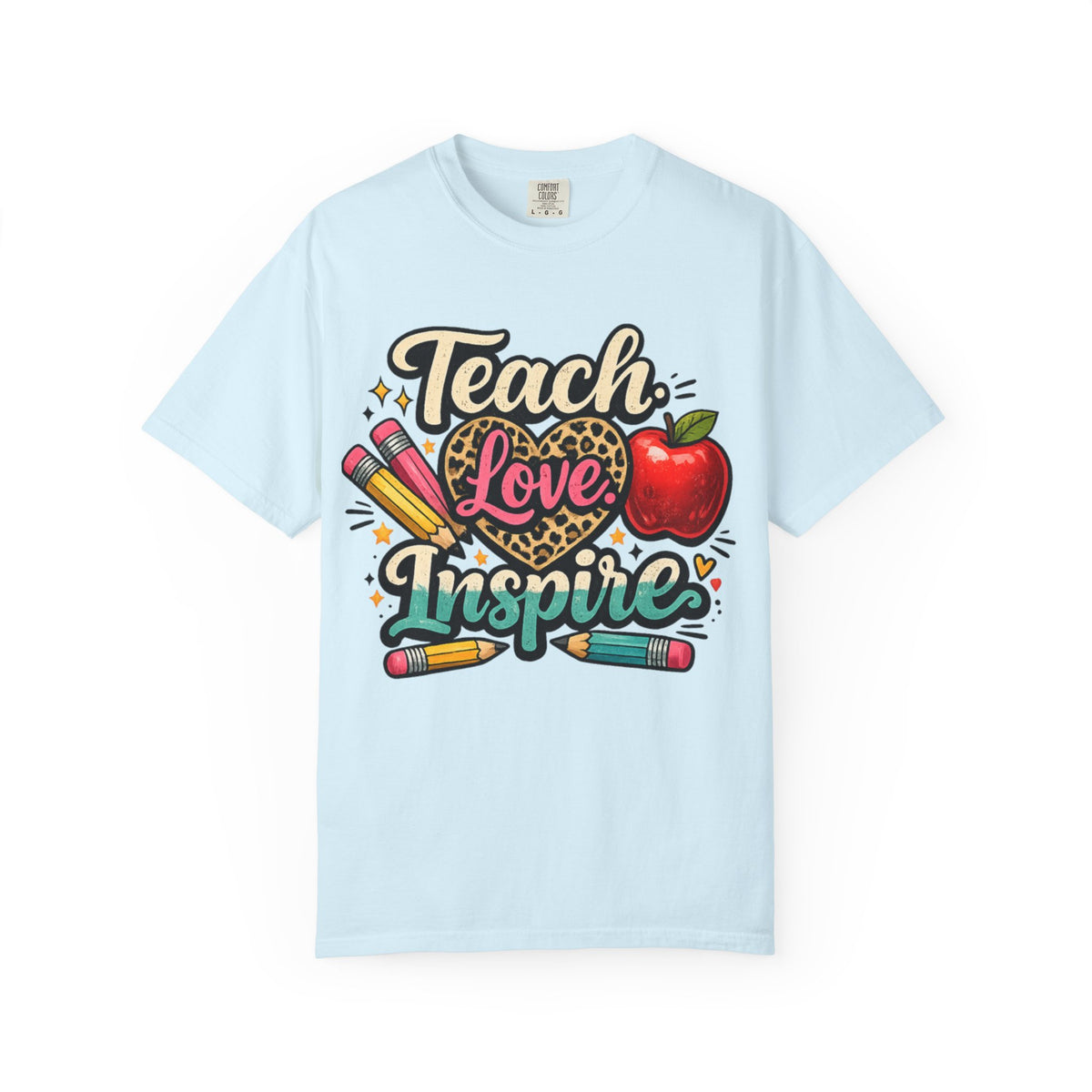 Teacher “Teach Love Inspire” T‑Shirt — Apple & Pencils Teacher Appreciation Tee