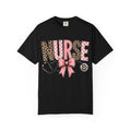 Nurse Pink Leopard Bow T-Shirt — Stethoscope Heart Graphic for Nurses