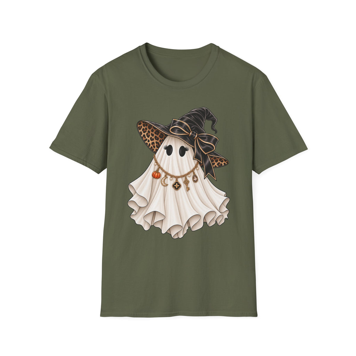 Women Halloween Ghost with Witch Hat T-Shirt